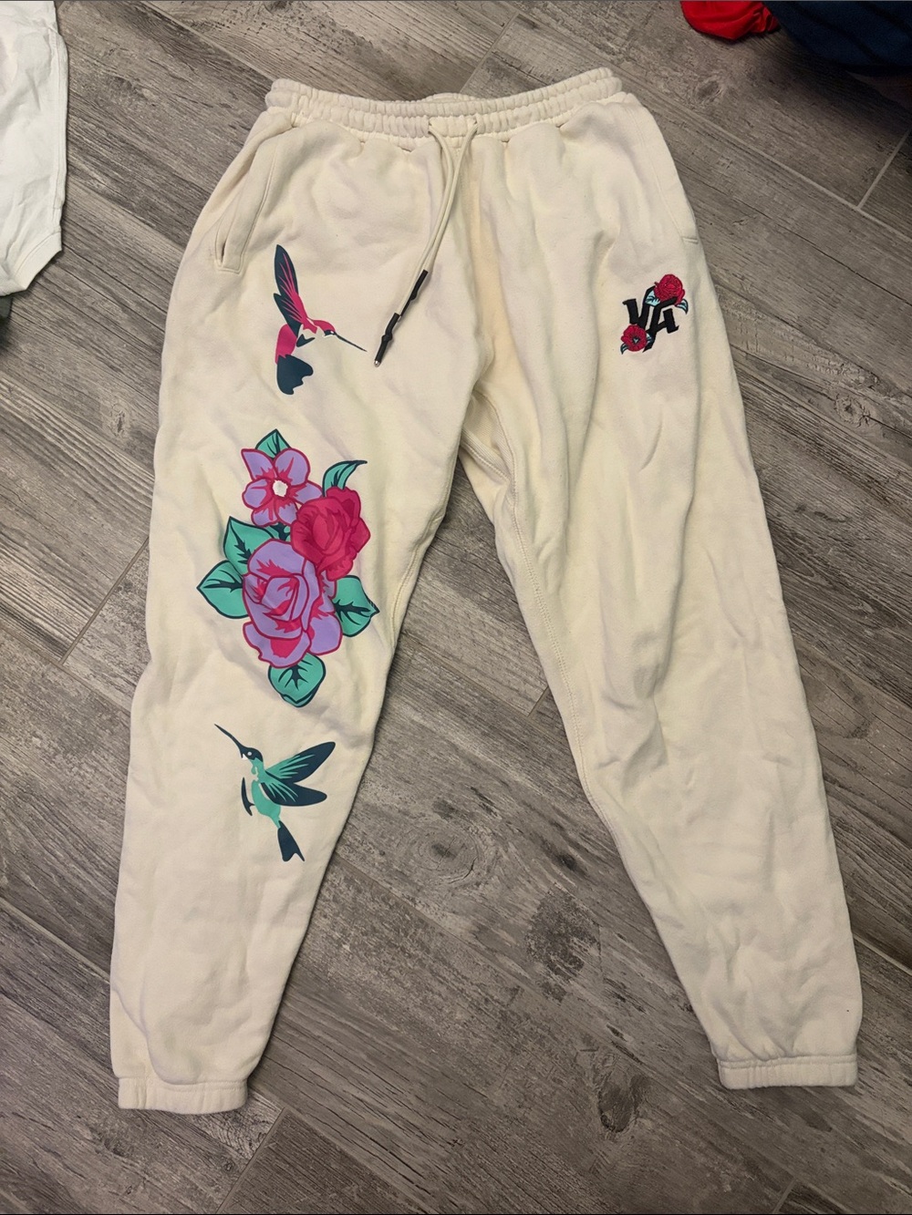 YoungLA Cream Fleece Joggers with Back Pocket Logo